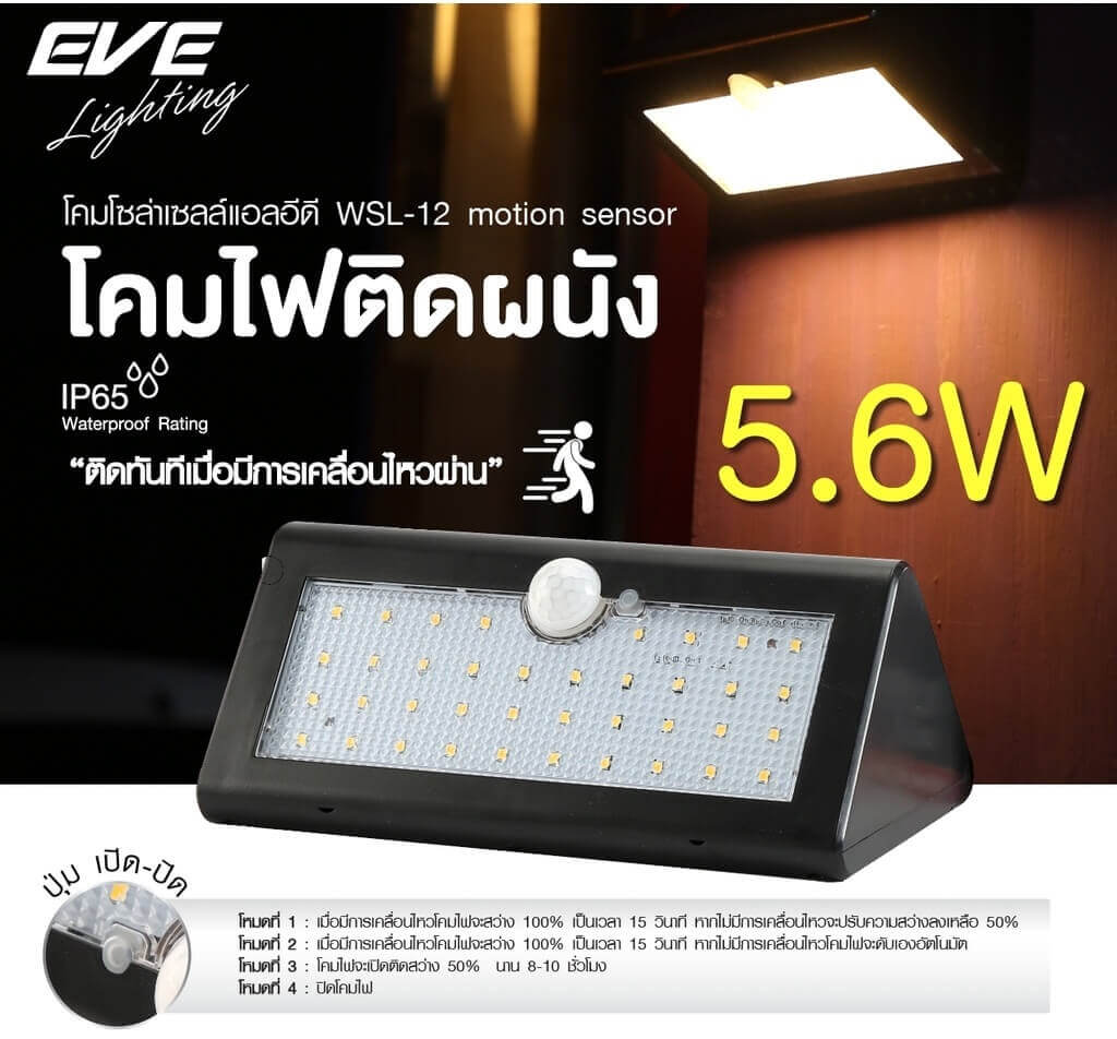 EVE โคมไฟติดผนัง โซล่าเซลล์ โคมติดผนัง